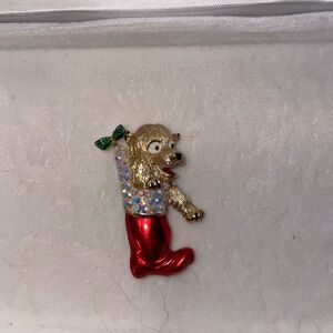 Vintage Weiss Jeweled Dog in Holiday Stocking Brooch